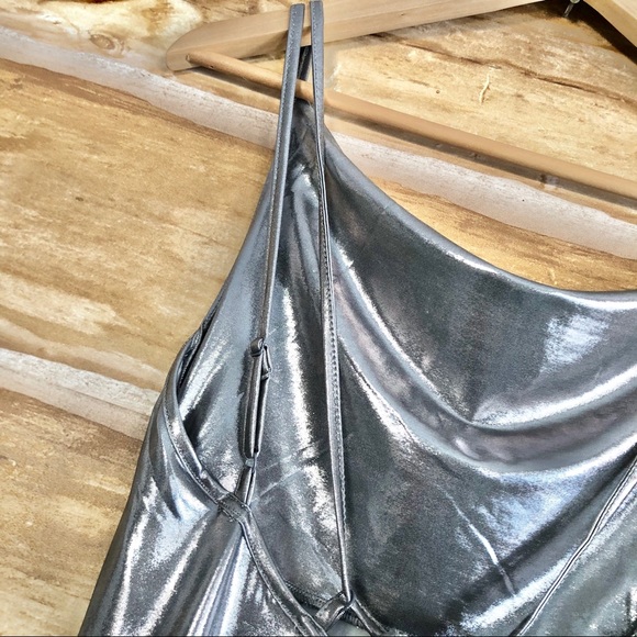 Rare London UO metallic silver draped neck dress - Picture 7 of 8